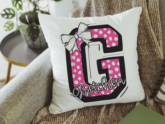 Custom hot pink initial and name pillow