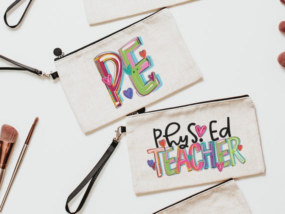 phys ed teacher pencil pouch with zipper, back to school gifts for teachers, gym teacher gifts for women, physical education school supplies