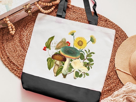 mushroom tote bag for women, reusable grocery bag, eco friendly Christmas gifts for best friend, fungi gifts, cottagecore bag, library tote