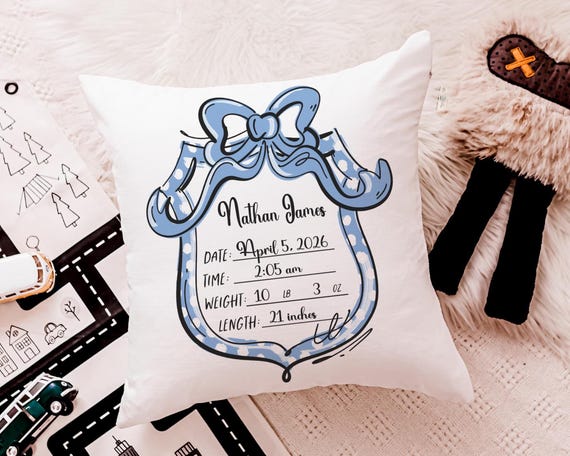 Custom Baby Boy Birth Stats Pillow