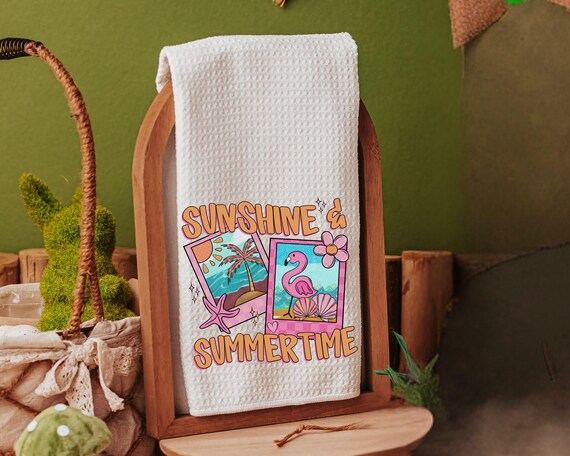 pink and orange coastal coquette kitchen towels for summer hand towels for bathroom, beach house gifts, cute flamingo gift for her, vacation