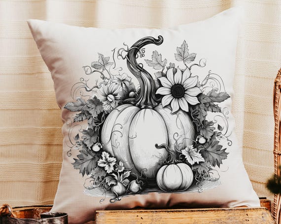 black and white pumpkin throw pillows for couch modern farmhouse decor, Thanksgiving hostess gifts for women, October birthday gifts for her