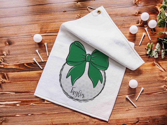 personalized golf coquette golf towel for girls, golf Christmas gifts for golfers, green school spirit golf gifts for ladies for golf bags