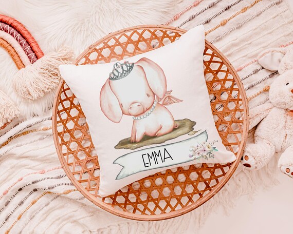 pig princess throw pillows personalized reading nook pillow covers 18 x 18, farm nursery decor girl, cute pig gifts for little girls, name