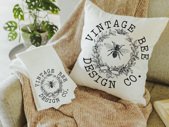 black and white honey bee throw pillows for couch trendy home decor, bumble bee gifts for women, minimalist bee kitchen towels for friends