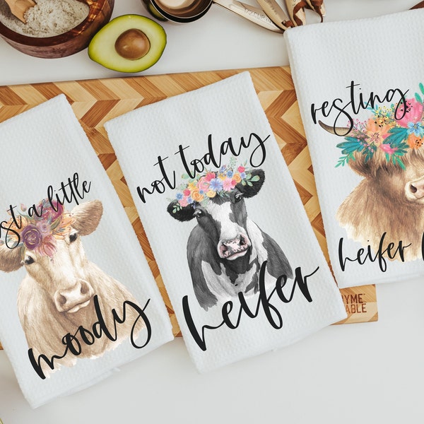 just a little moody farmhouse cow kitchen towels, not today heifer cow gifts for cow lovers, funny best friend gifts for her, farm gifts for