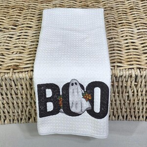 whimsical Halloween kitchen towel fall hand towels for bathroom, boo Halloween decorations for home, floral ghost kitchen decor, spooky cute image 7