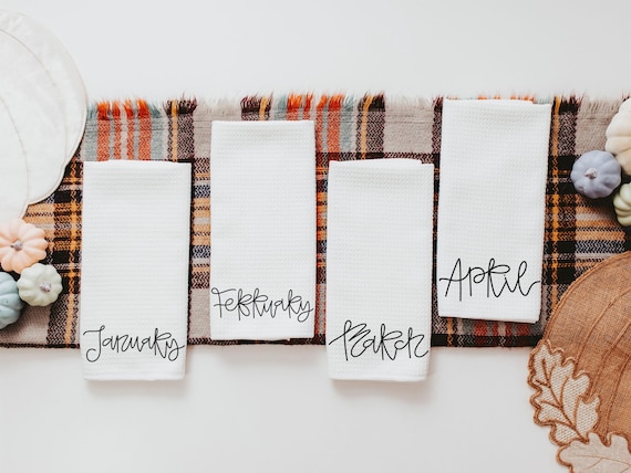 months of the year hand towels for every season SET OF 12, cute kitchen towels for fall gifts for new homeowners, minimalist tea towels
