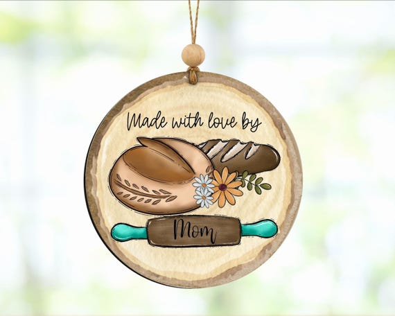 personalized made with love from the kitchen sourdough ornaments, baking gifts for Mom, cute Christmas  gifts for daughter in law, rear view