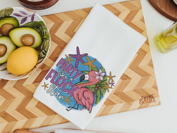 party like a flock star funny kitchen towels for Christmas gifts for beach lovers, cute flamingo gifts for women, tropical hand towels for
