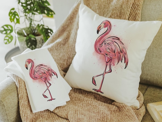cute flamingo throw pillows for couch pink flamingo hand towels for bathroom beach Christmas gifts for best friend, beach house coastal