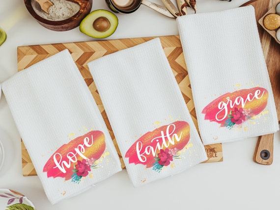 hope grace faith inspirational kitchen towels set of 3, Christian Christmas gifts for Mom from daughter, stocking stuffers for women, Sunday
