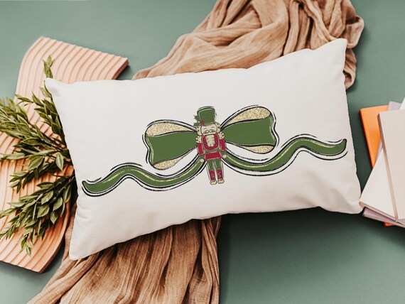 grandmillennial Christmas lumbar pillows for bench, trendy decorative throw pillows for chairs, nutcracker coquette Christmas decor for home