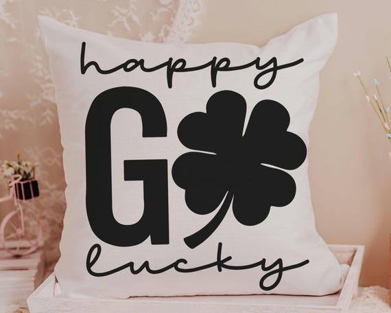 happy go lucky St Patricks day throw pillows for couch, St Patricks day kitchen towels, St Pattys decor, shamrock hand towels for bathroom