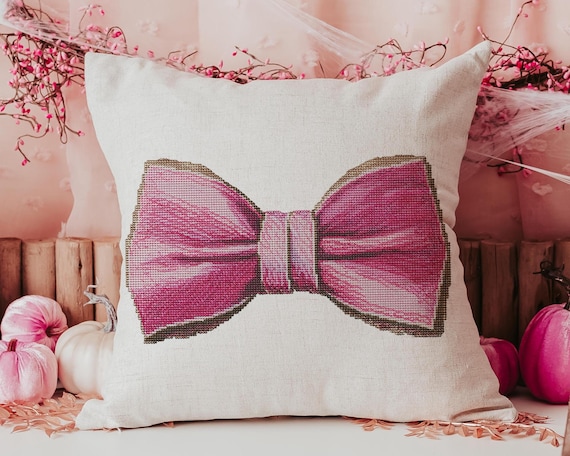 Pink bow coquette throw pillow