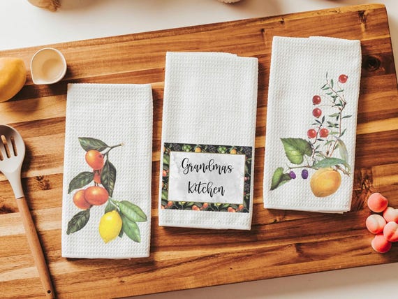 personalized grandmas kitchen lemon kitchen towels for Mom, cute kitchen hand towels for stove, best gifts for new homeowners, fruit kitchen