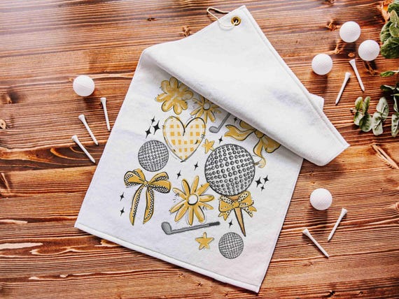 golf coquette golf towels with hook, butter yellow school spirit golf team for women, cute golf gadgets, lady golfer gifts, best golf items
