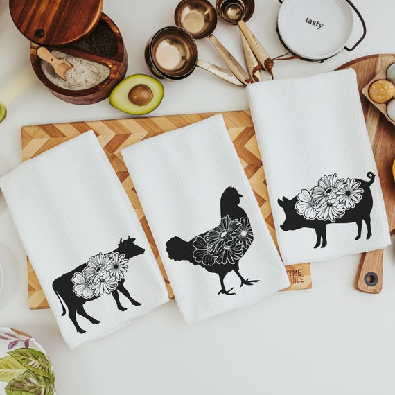 Farm Animal Kitchen Towel Floral Farmhouse Kitchen Decor Pig Etsy UK