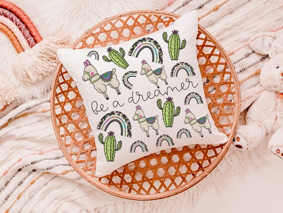 inspirational llama throw pillow for bed, cactus decor southwest nursery decor, pre teenage girl gifts, gender neutral baby gift, tween girl