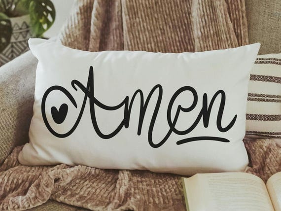 amen pillow for chair, minimalist Christian lumbar pillow cover 12x20, Christian gifts for women sisters in Christ, faith decor, godmother