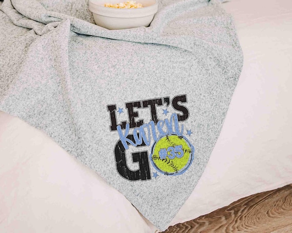 Personalized carolina blue team number softball blanket