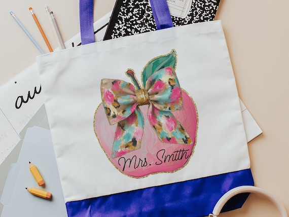 Personalized watercolor apple tote bag