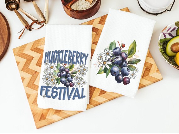 Huckleberry festival huckle berry kitchen towel for mom, blackberry kitchen decor, cute towels guest bath accessories, kitchen dish towel