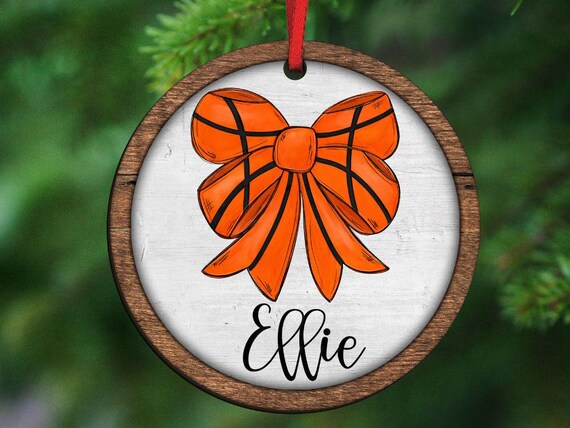 personalized basketball coquette Christmas ornament with name, girly basketball car charms rear view mirror accessories cute basketball gift