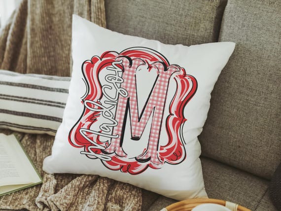 Personalized Red Gingham Initial Throw Pillow