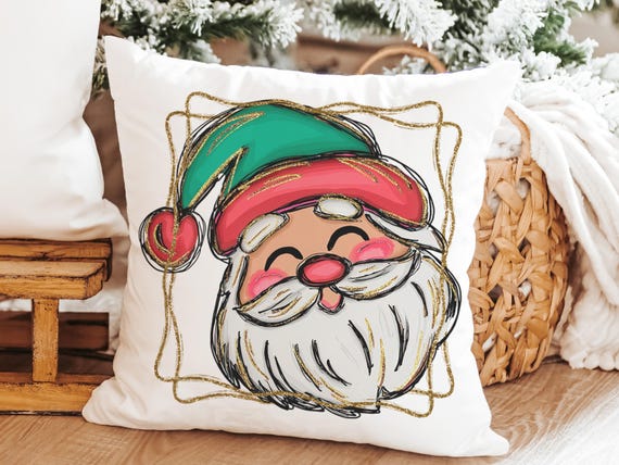 cute Santa face throw pillows for kids playroom, Santa Claus Christmas pillow cover 18x18, home decor gift for Christmas gifts for neighbors