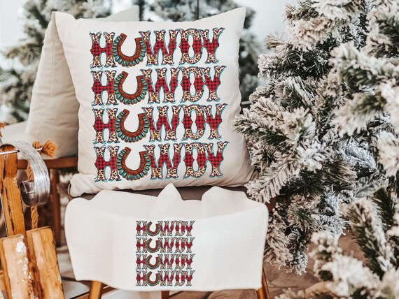 howdy Christmas throw pillow for sofa, western Christmas decor for home, country Christmas kitchen towels, trendy Christmas hostess gifts