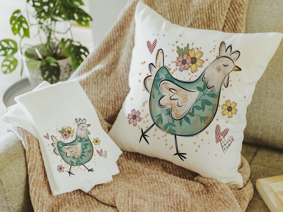 Floral Chicken Throw Pillow