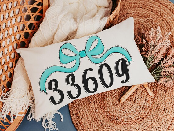 personalized mint green pastel coquette throw pillow for dorm, college gifts for girls, custom zip code pillow cover 12x20, college dorm