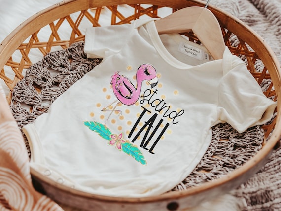 Stand tall flamingo baby bodysuit, inspirational baby gifts, flamingo baby clothes, newborn girl coming home outfit, cake smash romper, best