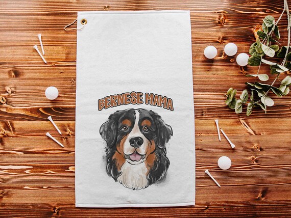 Bernese mama golf towel dog gifts for women, Bernese mountain dog Christmas gifts for golfers, golf stocking stuffers, golf mom golfing gear