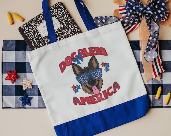 Dog bless America German Shepherd tote bag