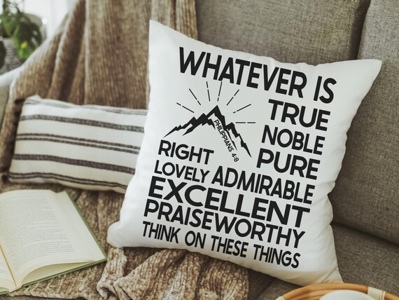 Philippians 4:8 Throw Pillow, Bible Verse Christian Decor