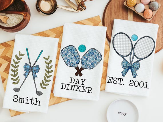 personalized golf coquette golf kitchen towels with name, day dinker funny pickleball gifts for women, cute tennis hand towels for bathroom