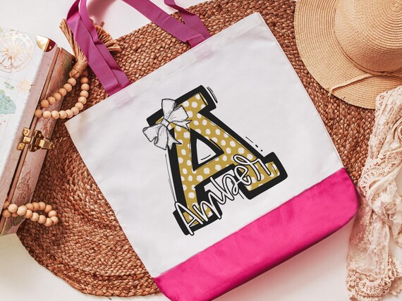 Personalized Gold Coquette Initial Tote Bag With Name