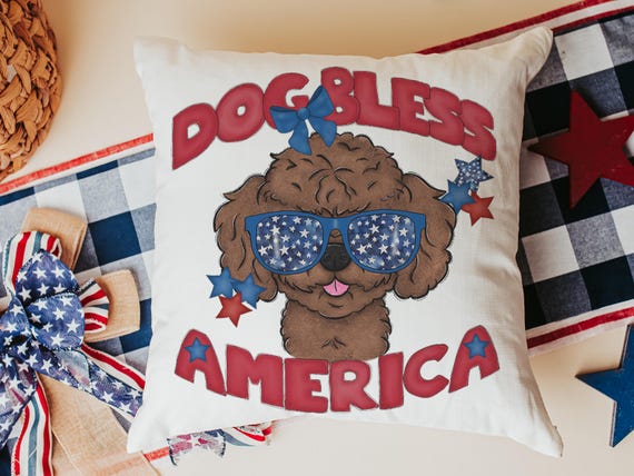 Dog Bless America Toy Poodle Dog Throw Pillow