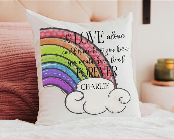 Personalized dog rainbow bridge throw pillow