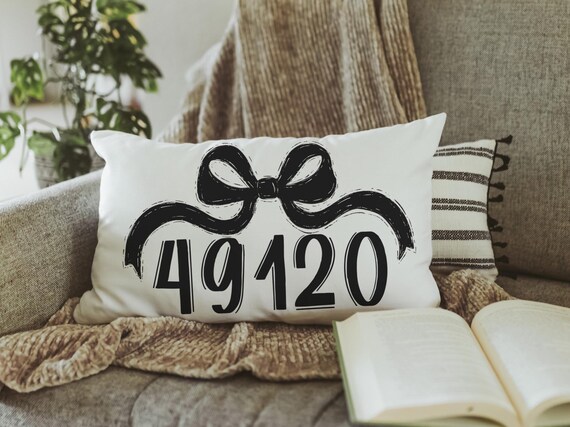 personalized goth coquette throw pillow for dorm, college gifts for friends, custom zip code pillow, college apartment decor, moving away