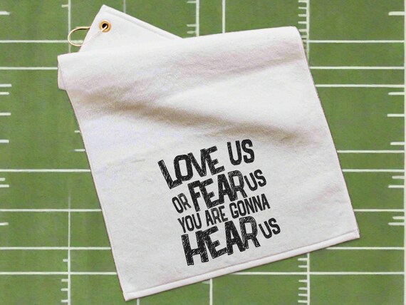 love us or fear us rally towel baseball mom gifts, game day football dad gift, sports duffle bag accessories, golf towel with grommet, coach