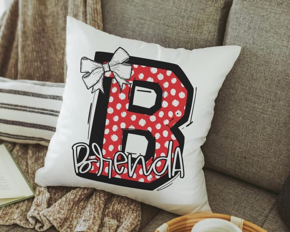 Personalized cherry red initial throw pillows