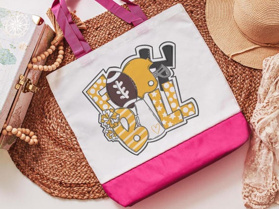 cute football tote for games, yellow school spirit bags for teachers, senior cheer gifts for girls, cheerleader gift, football mom tote bag