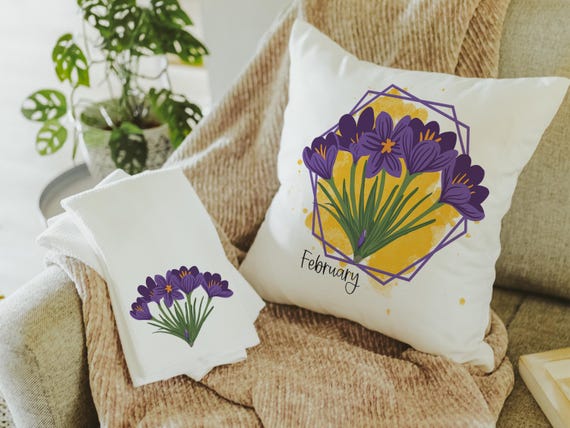 custom purple violet throw pillow for sofa, February birth flower gift for Mom, violet flower themed gift, floral kitchen towels, best gifts