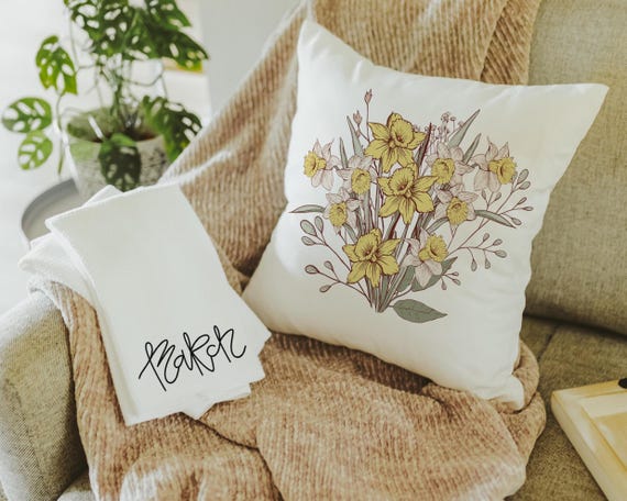 Daffodil Flower Throw Pillows & March Towels