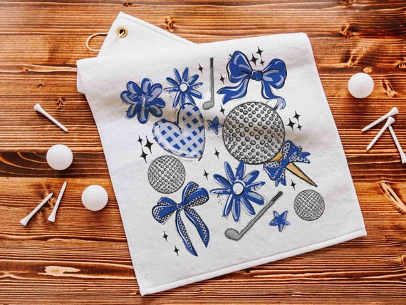 golf coquette golf towels with hook, royal blue school spirit golf team for women, cute golf accessories for girls, lady golfer gifts, best