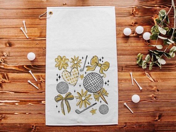 golf coquette golf towels for golf bags, gold school spirit items, cute golf stocking stuffers for golfers, golf ball towel, golfing gear