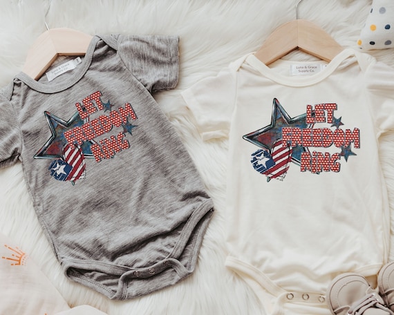 let freedom ring 4th of July baby boy outfit, patriotic baby shower gift, Independence day baby romper neutral bodysuit, first July 4th baby